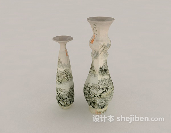 中式风格中式山水瓷器3d模型下载