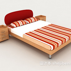 红色条纹双人床3d模型下载