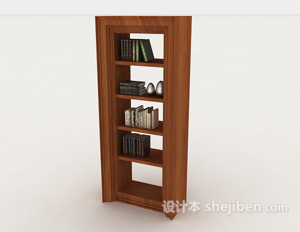 现代风格实木棕色书架3d模型下载