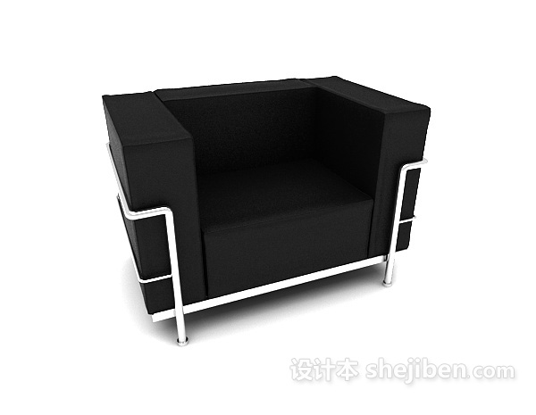 免费简约方形黑色休闲单人沙发3d模型下载