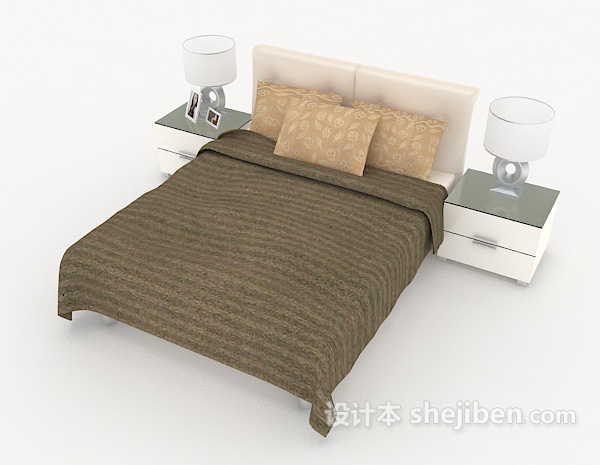 简单家居双人床3d模型下载