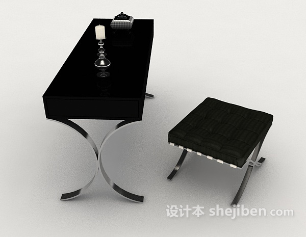 现代风格现代个性黑色桌椅组合3d模型下载