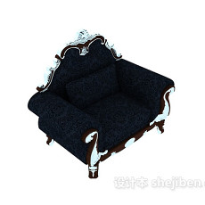 欧式深蓝色花纹沙发3d模型下载