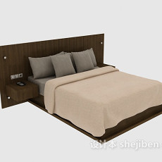 实木现代简单双人床3d模型下载