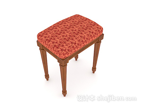 红色花纹凳子3d模型下载