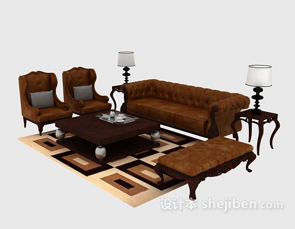 设计本欧式居家高档组合沙发3d模型下载
