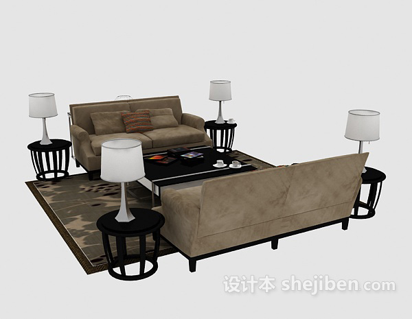 设计本灰棕色组合沙发3d模型下载