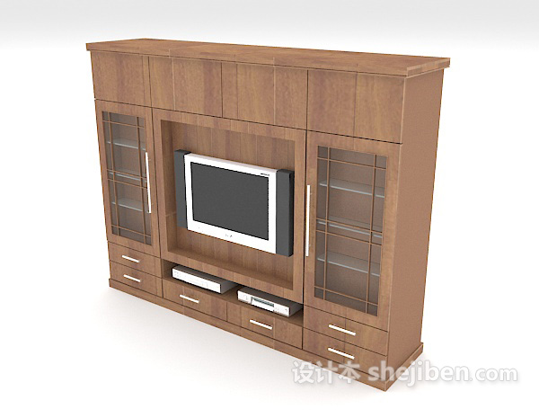 设计本实木电视墙柜3d模型下载