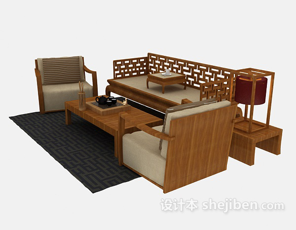 设计本新中式沙发组合3d模型下载