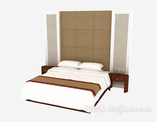 免费酒店用品双人床3d模型下载