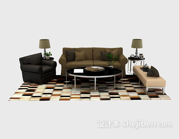 现代风格现代简单居家组合沙发3d模型下载