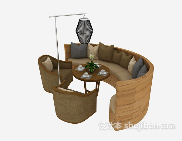 设计本木质休闲桌椅组合3d模型下载