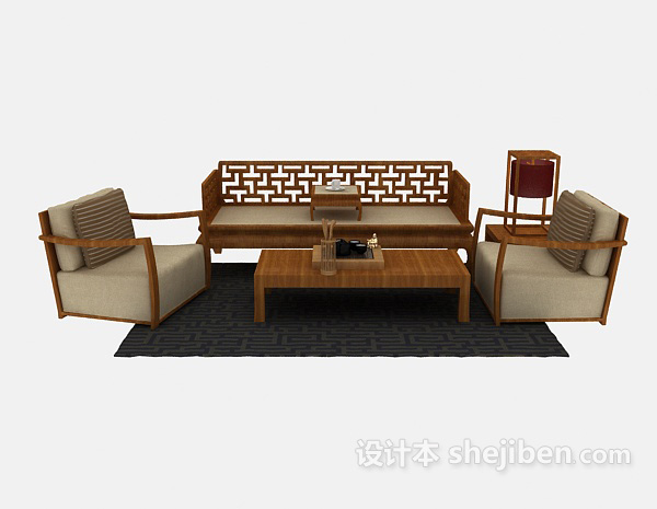 中式风格新中式沙发组合3d模型下载
