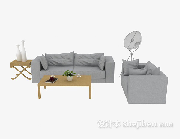 现代风格浅灰色组合沙发3d模型下载