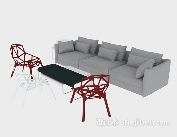 免费简单灰色系组合沙发3d模型下载