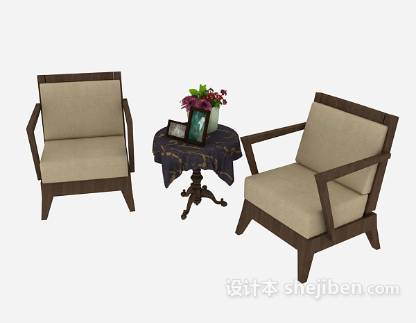免费简单茶桌椅组合3d模型下载