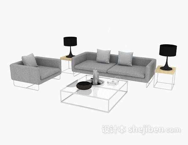 免费灰色家居组合沙发3d模型下载