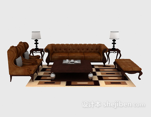欧式风格欧式居家高档组合沙发3d模型下载