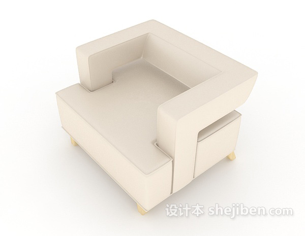 设计本家居简约米白色单人沙发3d模型下载