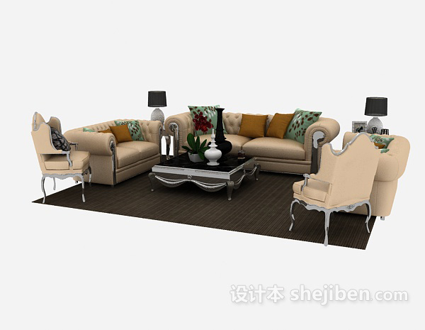 免费欧式风家居组合沙发3d模型下载