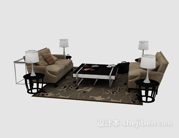 现代风格灰棕色组合沙发3d模型下载