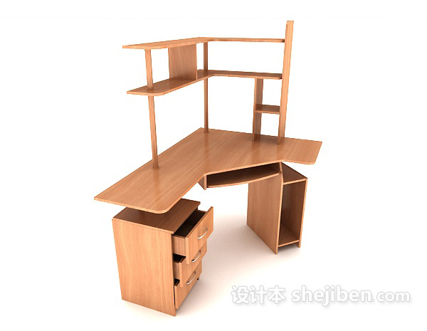 设计本木质学生书桌3d模型下载