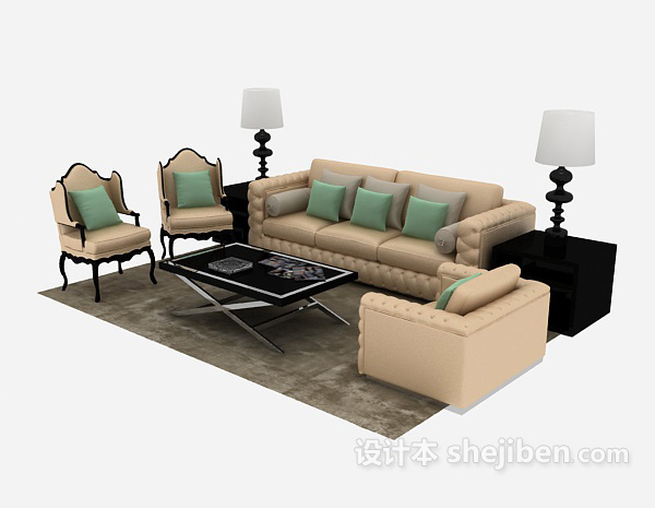 新欧式组合沙发3d模型下载