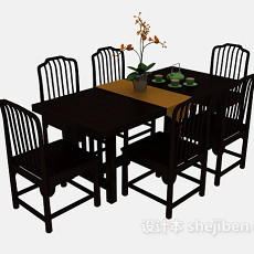 居家中式组合桌椅3d模型下载