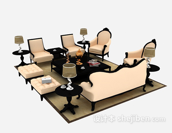 设计本家居欧式组合沙发3d模型下载