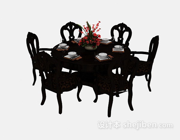 设计本欧式风格复古餐桌椅3d模型下载