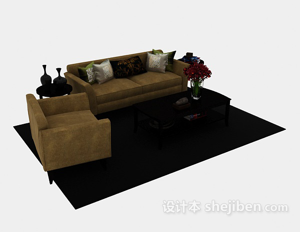 欧式简单居家组合沙发3d模型下载