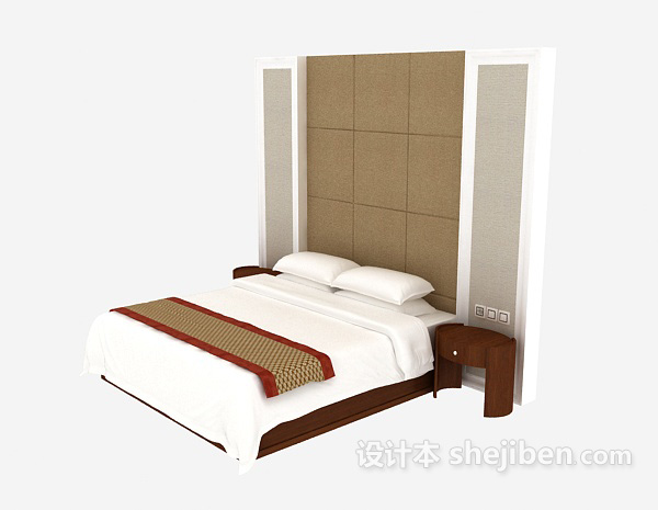 设计本酒店用品双人床3d模型下载