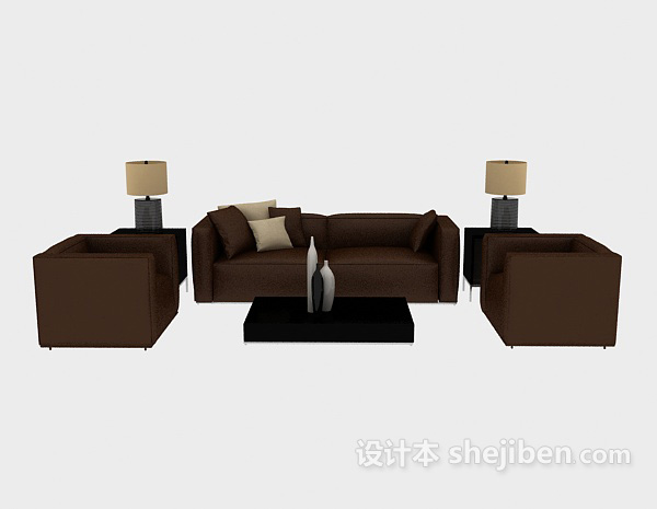 现代风格深棕色商务组合沙发3d模型下载