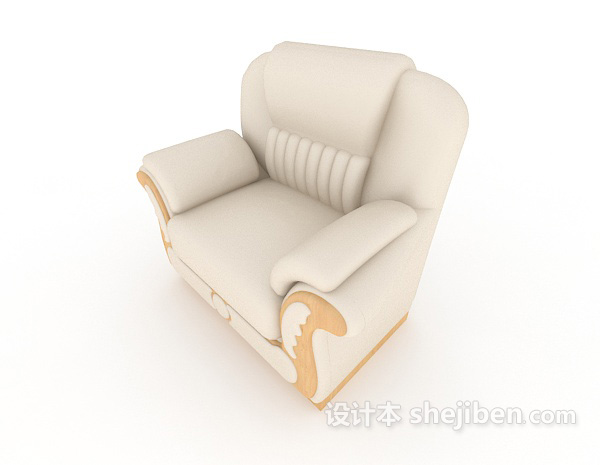 米白色家居简约单人沙发3d模型下载