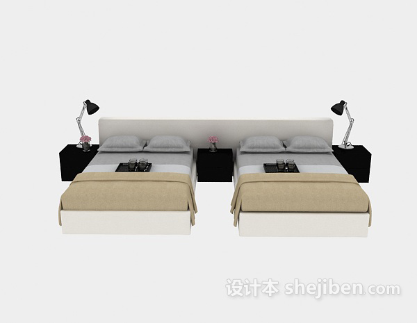 现代风格商务灰色单人床组合3d模型下载