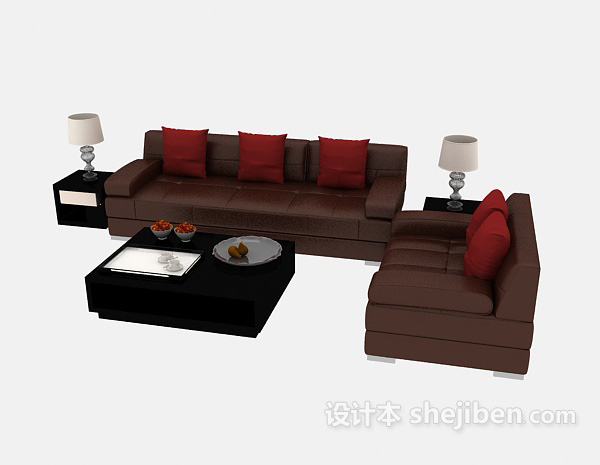 免费红棕色组合沙发3d模型下载