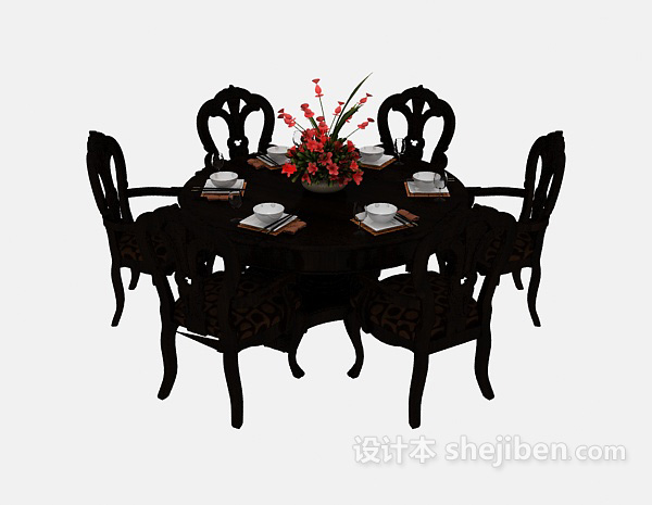 欧式风格复古餐桌椅3d模型下载