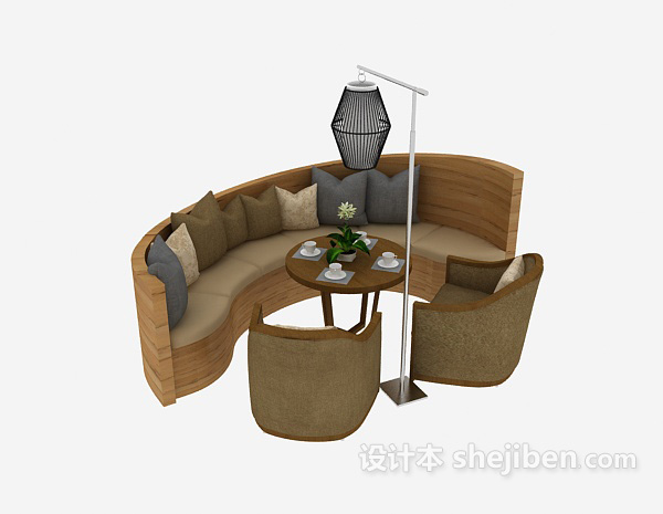 木质休闲桌椅组合3d模型下载