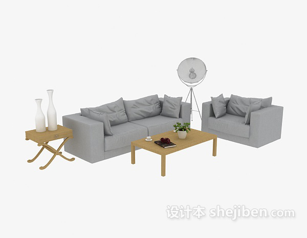 浅灰色组合沙发3d模型下载