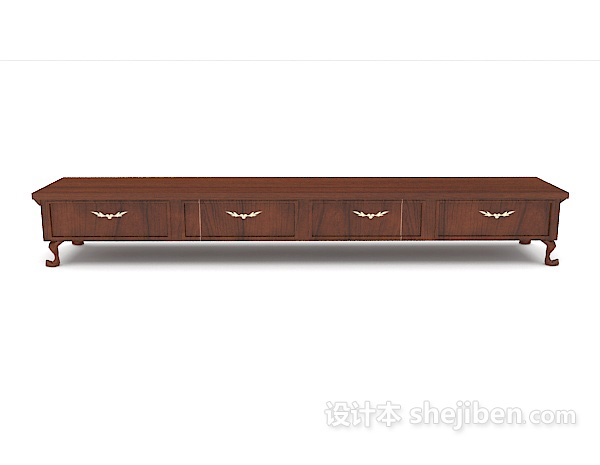 中式风格中式棕色木质电视柜3d模型下载