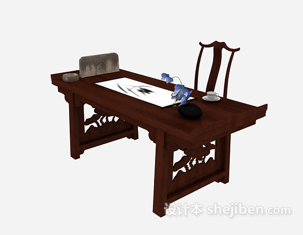 中式风格中式书桌椅子3d模型下载