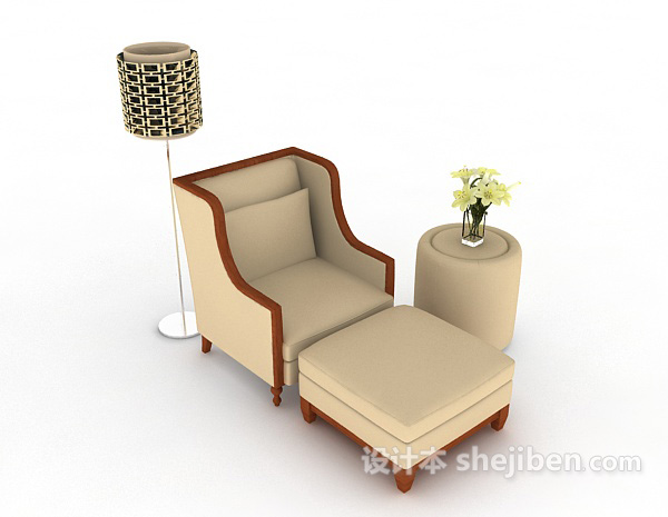 家居木质棕色简约单人沙发3d模型下载