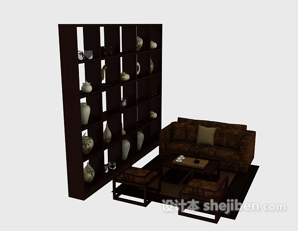 免费中式风格居家组合沙发3d模型下载