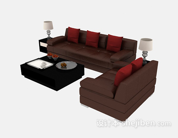 设计本红棕色组合沙发3d模型下载
