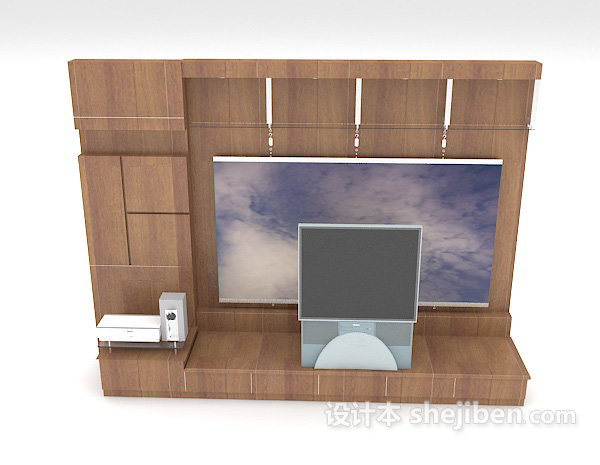 现代风格简单电视墙3d模型下载