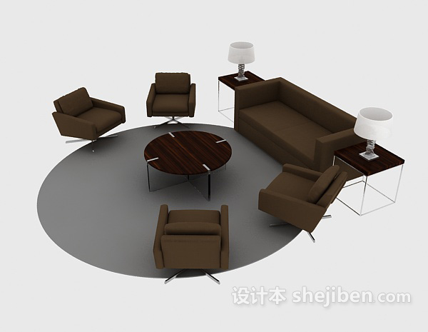 设计本棕色办公组合沙发3d模型下载