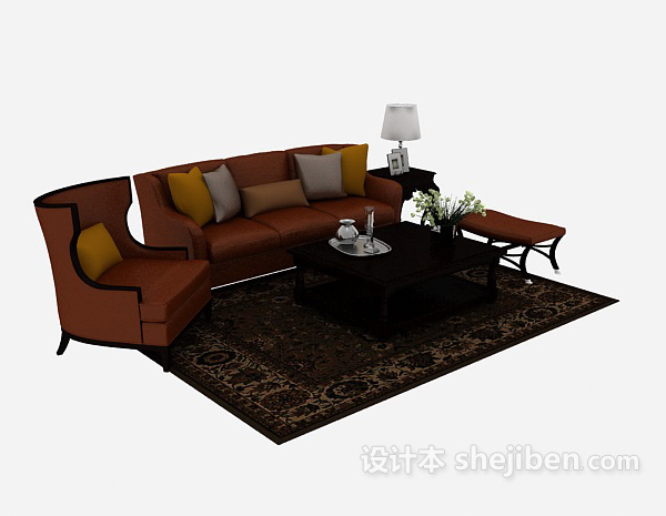 家居黄棕色组合沙发3d模型下载