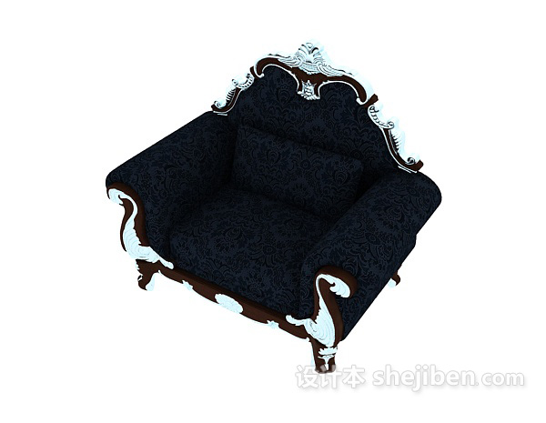 免费欧式深蓝色花纹沙发3d模型下载