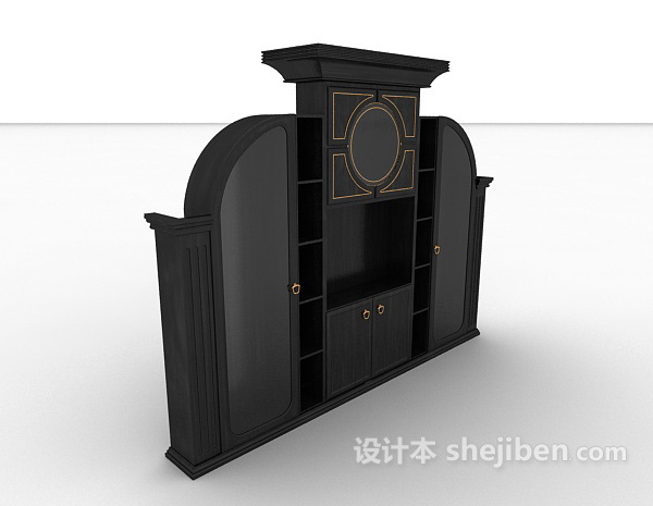 设计本欧式简约黑色大柜子3d模型下载