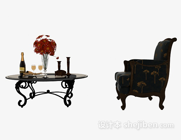 设计本欧式家居复古桌椅组合3d模型下载